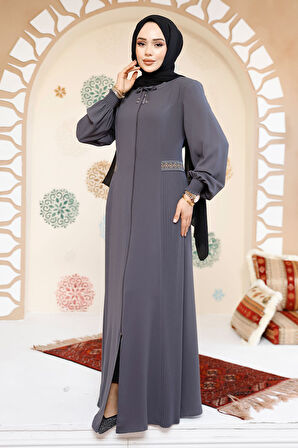 Fermuarlı Füme Tesettür Abaya 8104FU