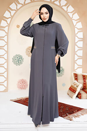 Fermuarlı Füme Tesettür Abaya 8104FU