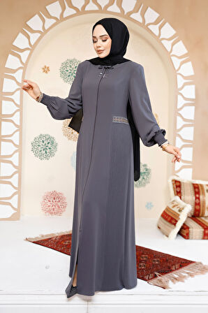 Fermuarlı Füme Tesettür Abaya 8104FU