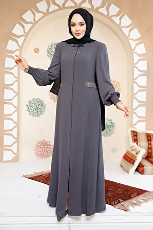Fermuarlı Füme Tesettür Abaya 8104FU