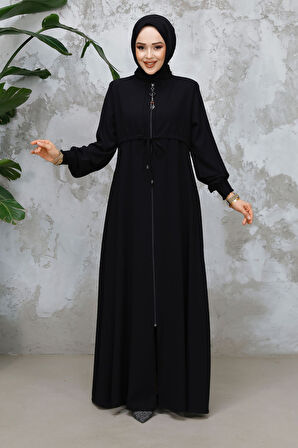 Fermuarlı Siyah Tesettür Abaya 81291S