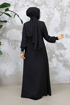 Fermuarlı Siyah Tesettür Abaya 81291S