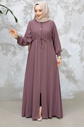 Fermuarlı Gül Kurusu Tesettür Abaya 81291GK