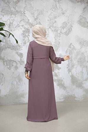Fermuarlı Gül Kurusu Tesettür Abaya 81291GK