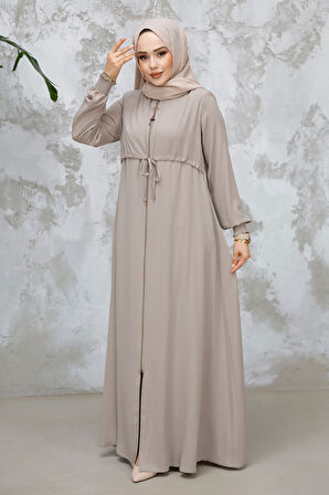 Fermuarlı Bej Tesettür Abaya 81291BEJ