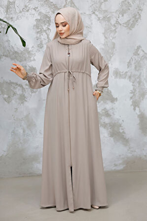 Fermuarlı Bej Tesettür Abaya 81291BEJ