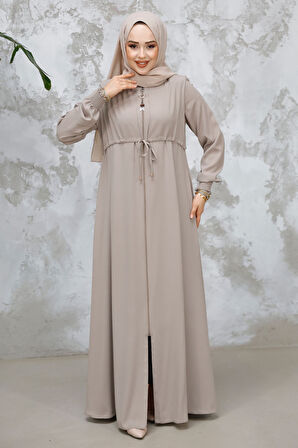 Fermuarlı Bej Tesettür Abaya 81291BEJ