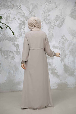 Fermuarlı Bej Tesettür Abaya 81291BEJ