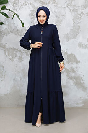 Fermuarlı Lacivert Tesettür Abaya 8133L