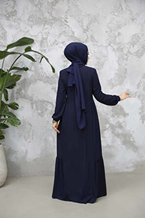 Fermuarlı Lacivert Tesettür Abaya 8133L