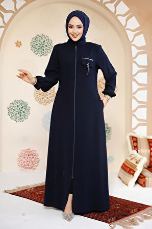 Fermuarlı Lacivert Tesettür Abaya 61361L