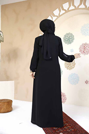 Fermuarlı Siyah Tesettür Abaya 61364S