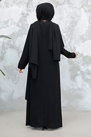 Boncuk İşlemeli Siyah Tesettür Abaya 29121S