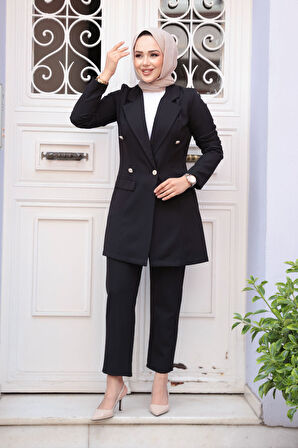 Blazer Ceketli Siyah Tesettür Etekli İkili Takım 5994S