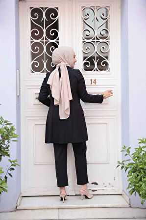 Blazer Ceketli Siyah Tesettür Etekli İkili Takım 5994S