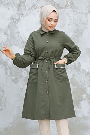 Düğmeli Haki Tesettür Kap 91781HK