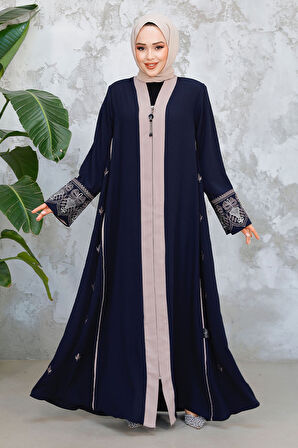 Fermuarlı Lacivert Tesettür Abaya 41568L