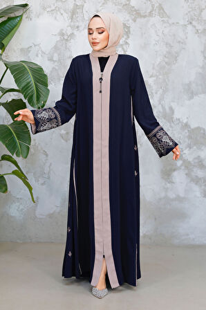 Fermuarlı Lacivert Tesettür Abaya 41568L