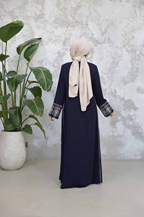 Fermuarlı Lacivert Tesettür Abaya 41568L