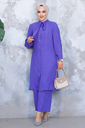 Kolları Pileli Mor Tesettür İkili Takım 51991MOR