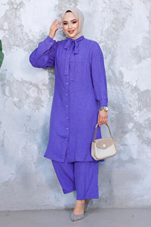 Kolları Pileli Mor Tesettür İkili Takım 51991MOR