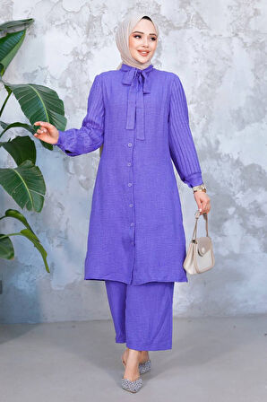Kolları Pileli Mor Tesettür İkili Takım 51991MOR