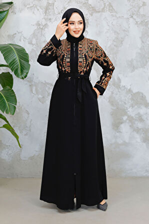 Nakış Desenli Siyah Tesettür Abaya 90312S