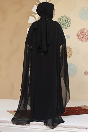 Panço Detaylı Siyah Tesettür Abaya 25908S
