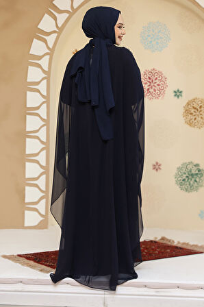 Panço Detaylı Lacivert Tesettür Abaya 25908L