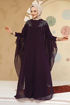 Panço Detaylı Mürdüm Tesettür Abaya 25908MU