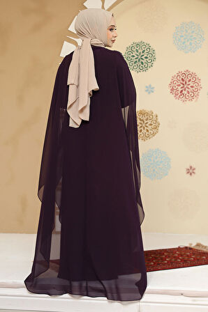 Panço Detaylı Mürdüm Tesettür Abaya 25908MU