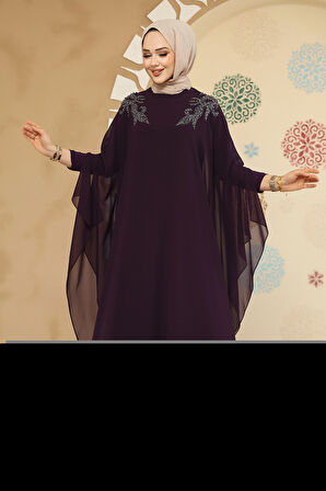 Panço Detaylı Mürdüm Tesettür Abaya 25908MU