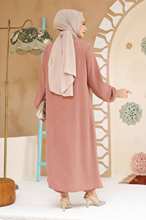 Boncuk Detaylı Gül Kurusu Tesettür İkili Takım 12082GK