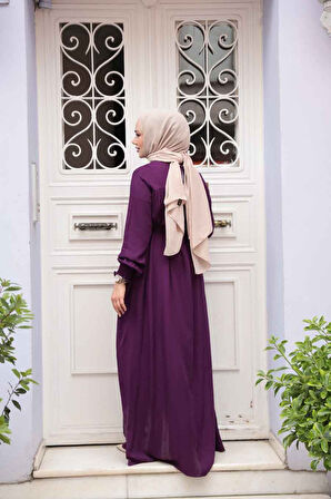 Kemerli Mürdüm Tesettür Elbise 23841MU