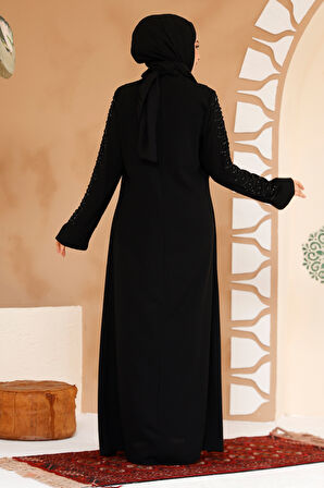 Boncuk İşlemeli Siyah Tesettür Ferace 29127S