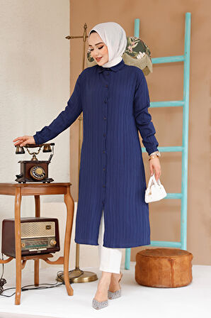 Düğmeli Lacivert Tesettür Tunik 70381L