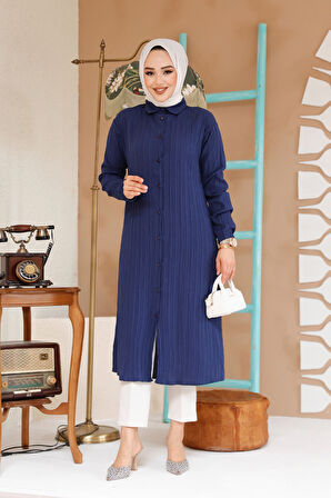 Düğmeli Lacivert Tesettür Tunik 70381L