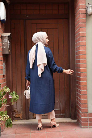Düğmeli Lacivert Tesettür Tunik 70551L