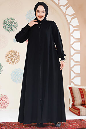 Fermuarlı Siyah Tesettür Ferace 45287S