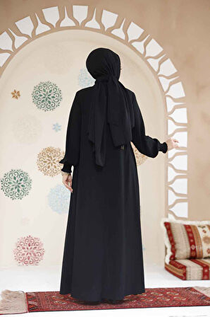 Fermuarlı Siyah Tesettür Ferace 45287S
