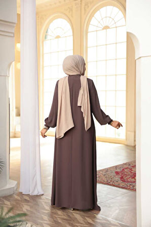 Fermuarlı Koyu Vizon Tesettür Ferace 45287KV