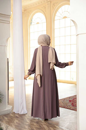 Pile Detaylı Gül Kurusu Tesettür Ferace 45271GK