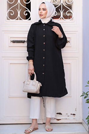 Düğmeli Siyah Tesettür Tunik 70881S