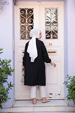 Düğmeli Siyah Tesettür Tunik 70881S