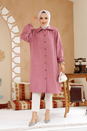 Düğmeli Gül Kurusu Tesettür Tunik 70881GK