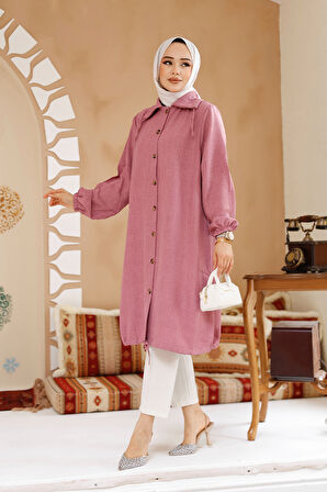 Düğmeli Gül Kurusu Tesettür Tunik 70881GK