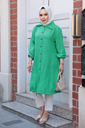 Düğmeli Yeşil Tesettür Tunik 70881Y