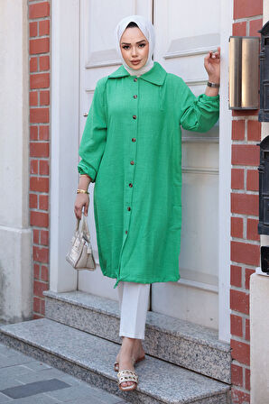 Düğmeli Yeşil Tesettür Tunik 70881Y
