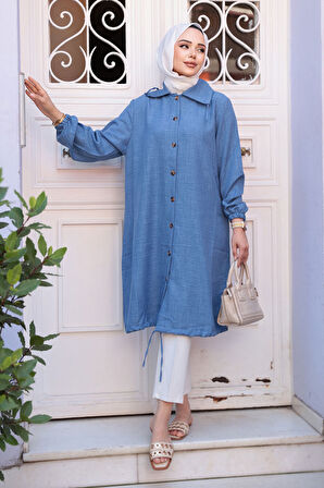 Düğmeli İndigo Mavisi Tesettür Tunik 70881IM