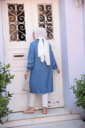 Düğmeli İndigo Mavisi Tesettür Tunik 70881IM